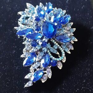 Large Blue Rhinestone Brooch - Drop Dead Gorgeous!